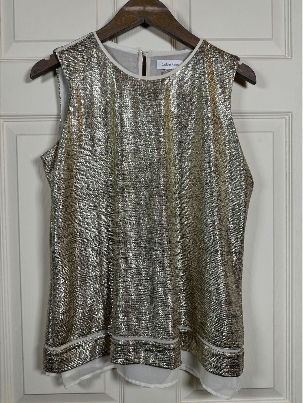 Calvin Klein Metallic Silver Sleeveless Top M